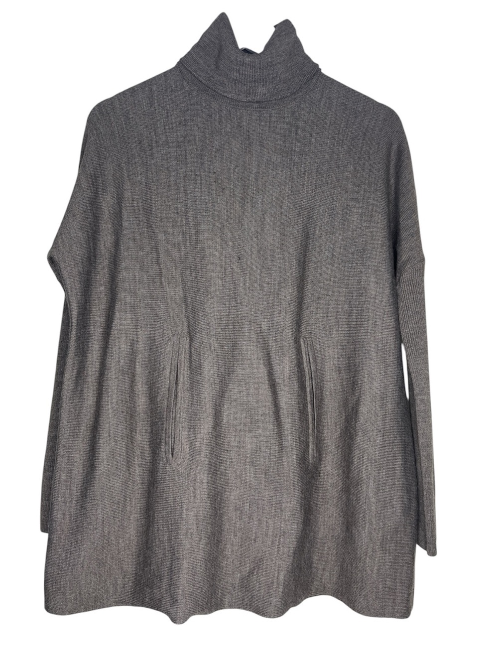 TAHARI Oversized Turtleneck Dolman Sweater With Kangaroo Pockets Taupe Brown S